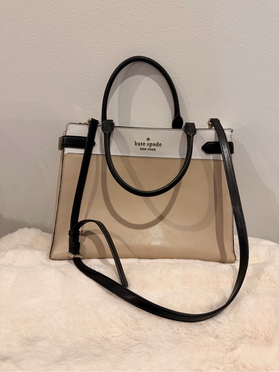 kate spade Handbags - kate spade Beige, White & Black Leather Satchel with Top Handle